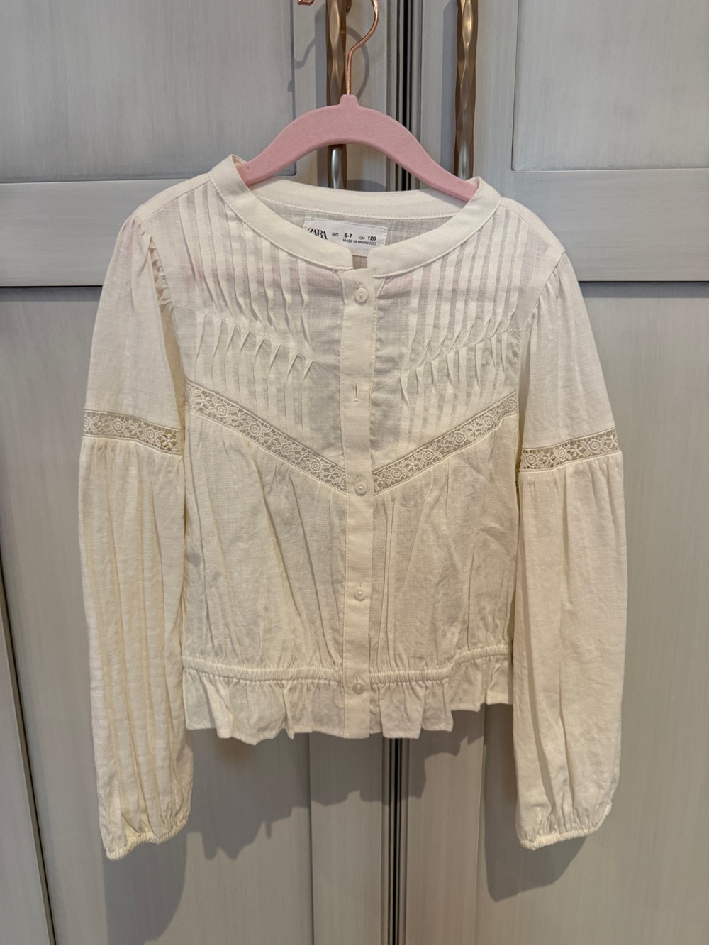 Zara Ivory Lace-Trim Button Front Blouse